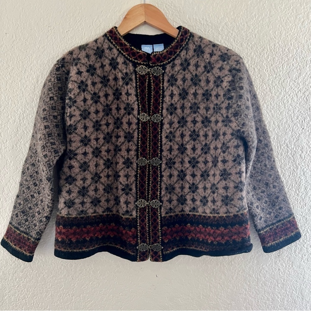 Wool Fair Isle front clasp cardigan‎ Size PL
